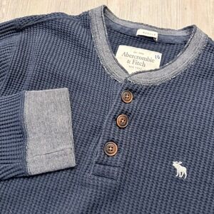Abercrombie & Fitch Mens Large Vintage Y2K Muscle Fit Waffle Henley Shirt Navy